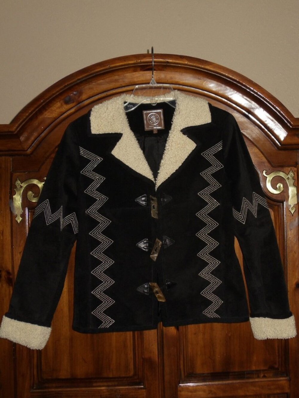 Double D Ranch Suede Leather Jacket Embroidered--Shearling Collar Cuffs